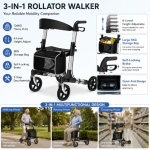 Foldable Rollator Walker with Seat